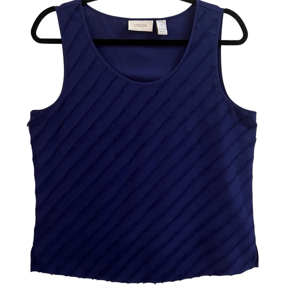 CHICO’S TOP, Size 1 / U.S. 8 / Med, Blue Sleeveless Top w/ Side Vents, Excellent